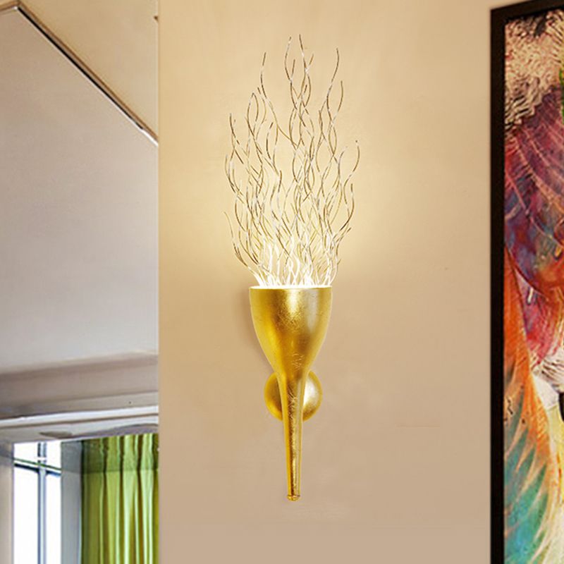 Gold Torch Wall Sconce Lighting 1 Light Modern Metallic Wall Lighting for Stairway