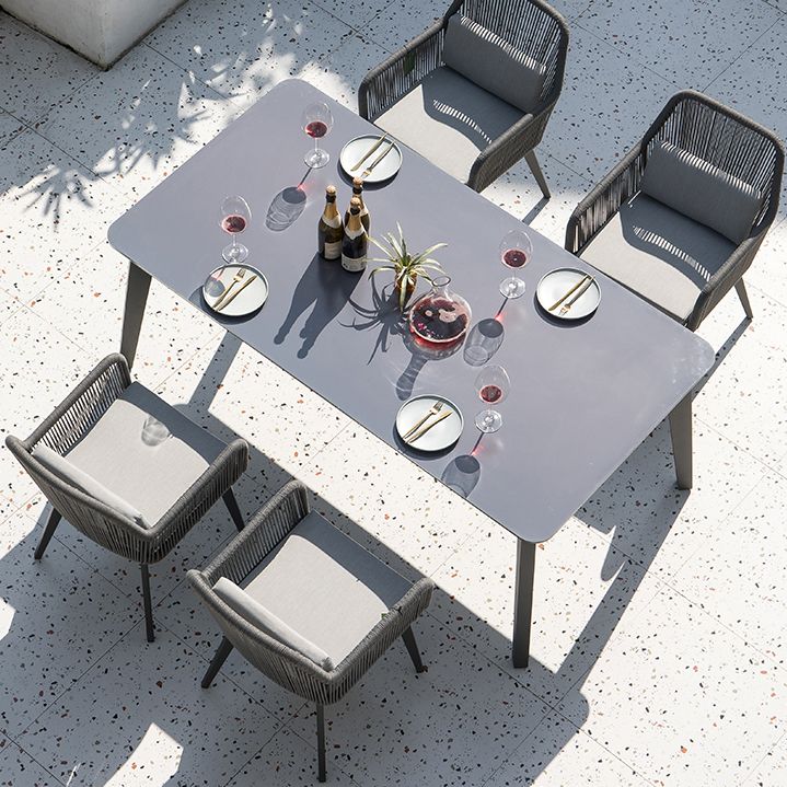 Industrial Rectangle Stone Top Patio Table Outdoor Rust Resistant Dining Table