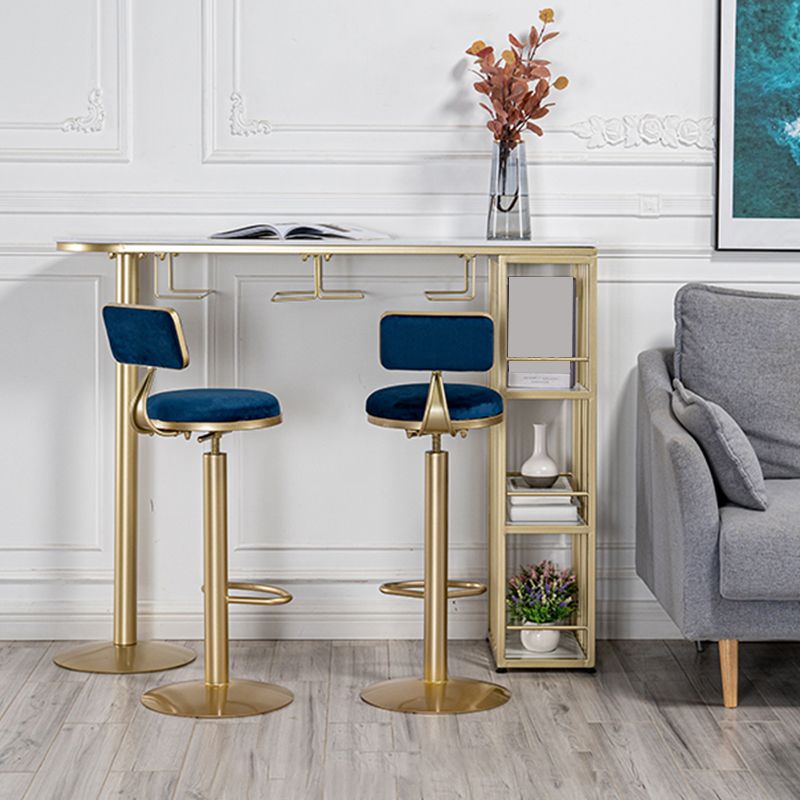 Glam Round Dining Stools Adjustable Height Bar Stools with Metal Base