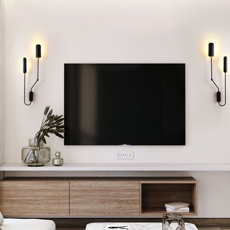 Black Metal Shade Wall Light Nordic 2 Lights Adjustable Wall Sconce for Living Room