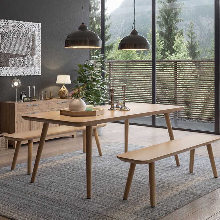 Contemporary Kitchen Khaki Dining Table Solid Wood Rectangle Dining Table with 4 Legs Base