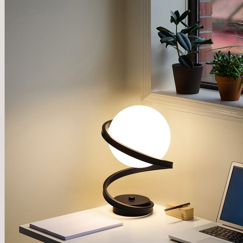 Globe Night Table Lamp Modern 1-Light Nightstand Lights with White Glass Shade