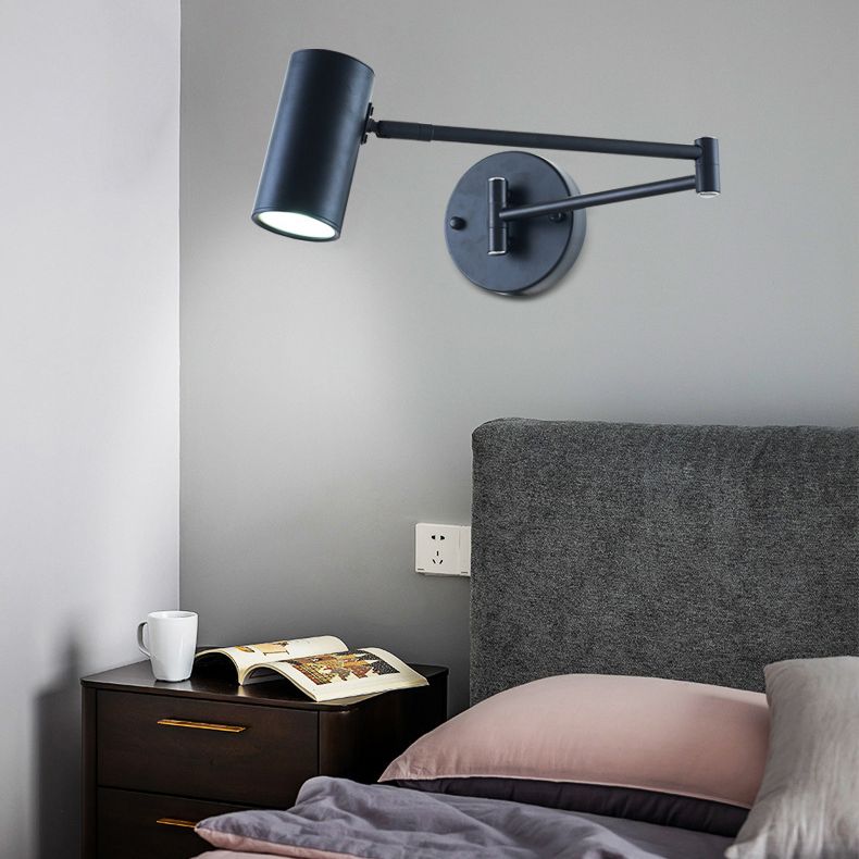 Swing Arm Metal Wall Sconce Light Nordic Cylinder Shade Sconce Light for Bedroom