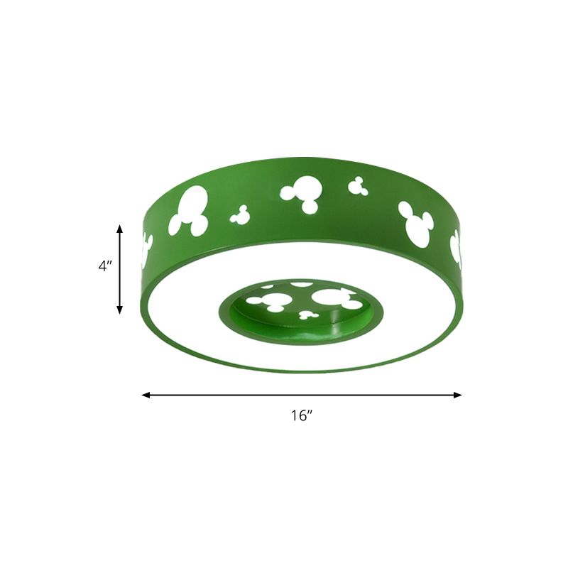 Cartoon Candy Colored Ceiling Fixture Round Metal Ceiling Mount Light with Mouse for Teen