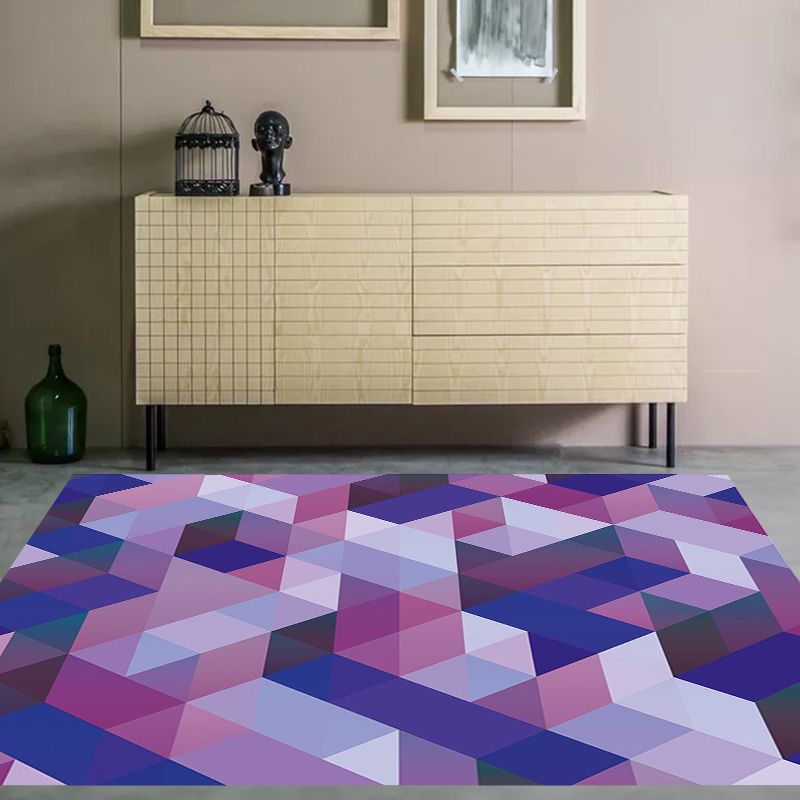 Casual Modern Rug in Purple Geometry Triangle Pattern Rug Polyester Pet Friendly Carpet for Home Decoration
