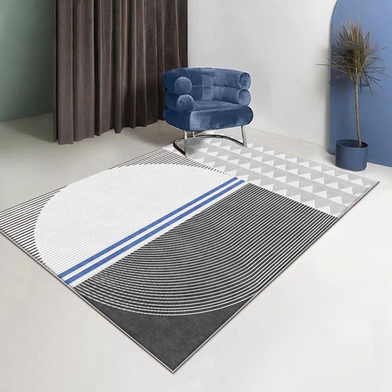 Modernist Geometric Pattern Rug with Stripe Grey Polyester Rug Non-Slip Backing Washable Pet Friendly Carpet for Home