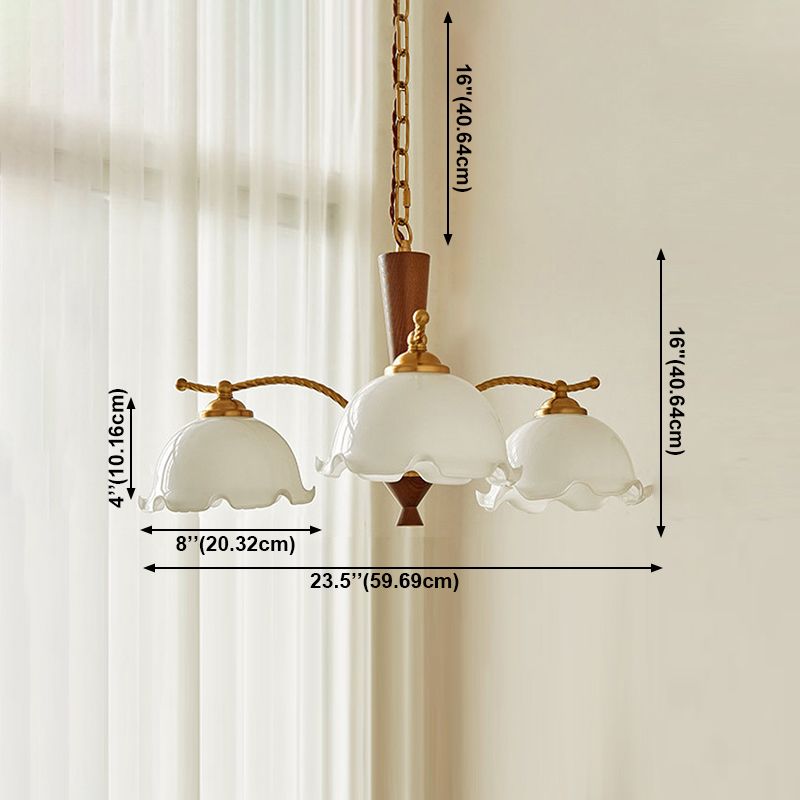 Nordic Chandelier Wooden Dining Room Suspension Light with Glass Shade