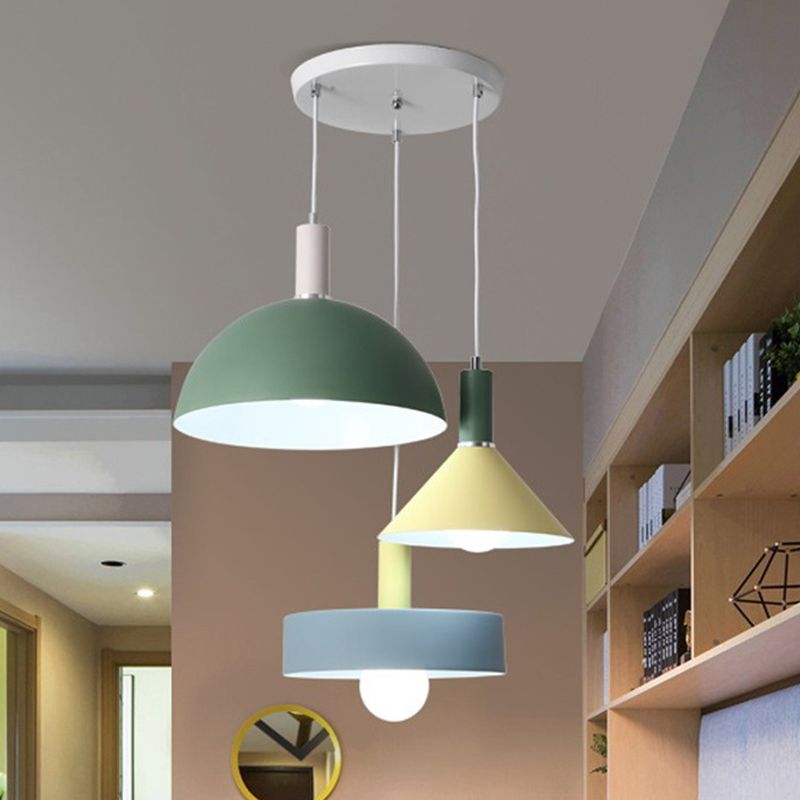 White Geometry Cluster Pendant Light Nordic Style 3-Head Metallic Suspension Lamp