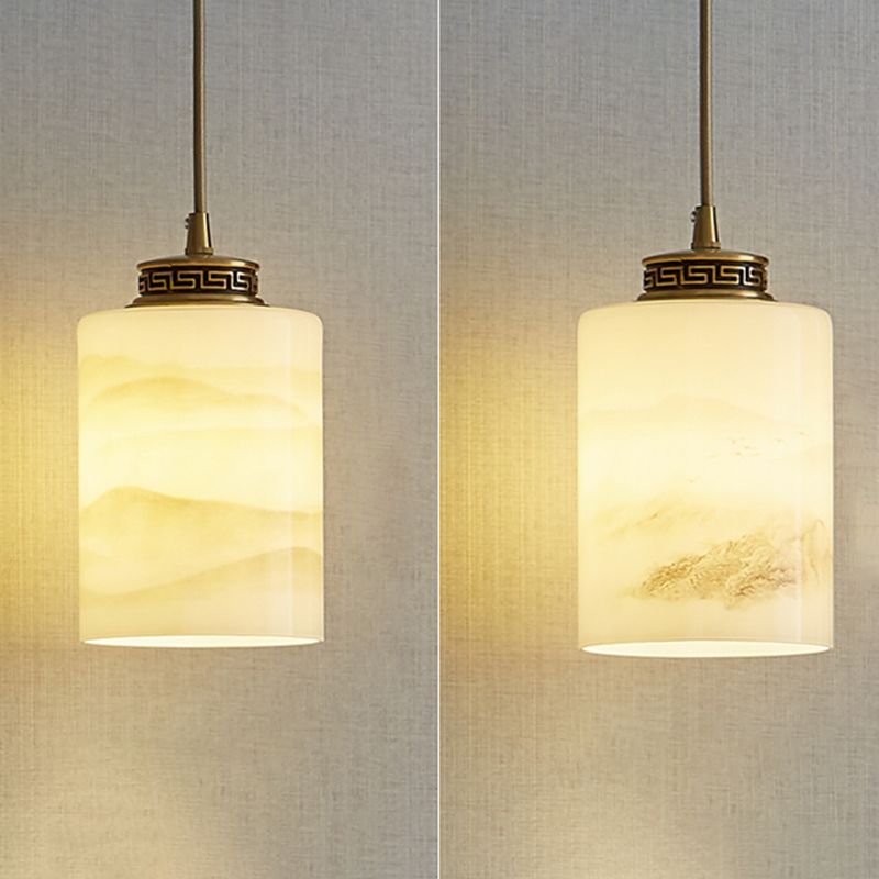 Marble Hanging Lamp, Nordic Cylinder Shade Pendant Lighting for Living Room