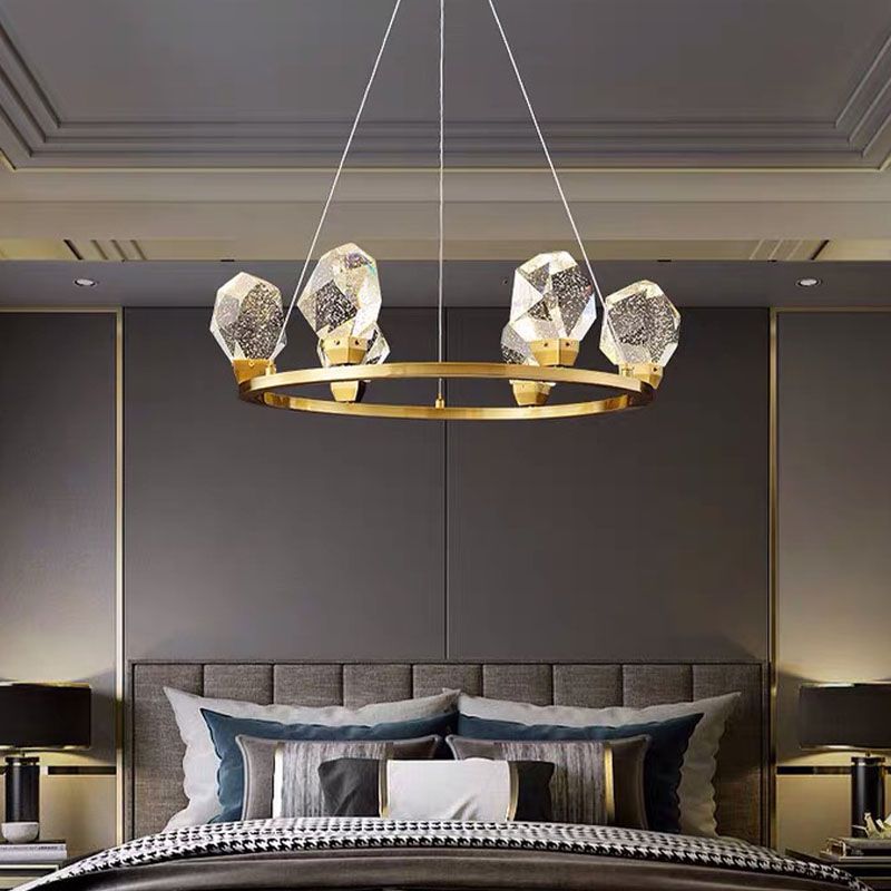 Kristallschattierte Decke Anhänger Licht moderner LED Kronleuchter Anhänger Licht in Gold