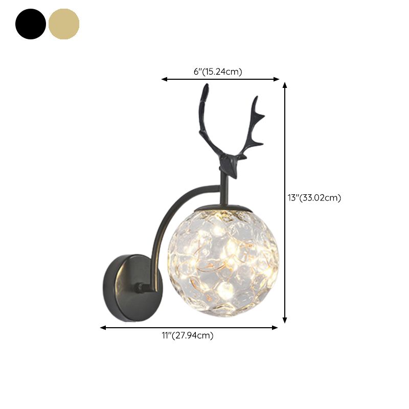 Globe Shape Wall Lamp Modern Style Glass 1 Light Sconce in Gold/ Black