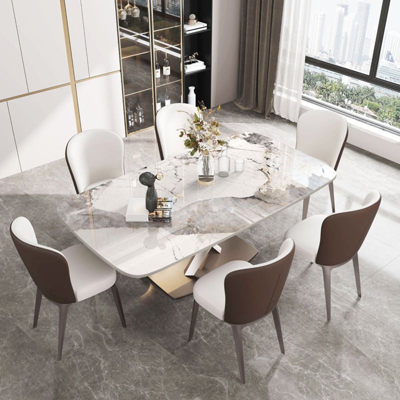 Traditional Luxury Pedestal Furniture Stone Dining Table for Dining Room