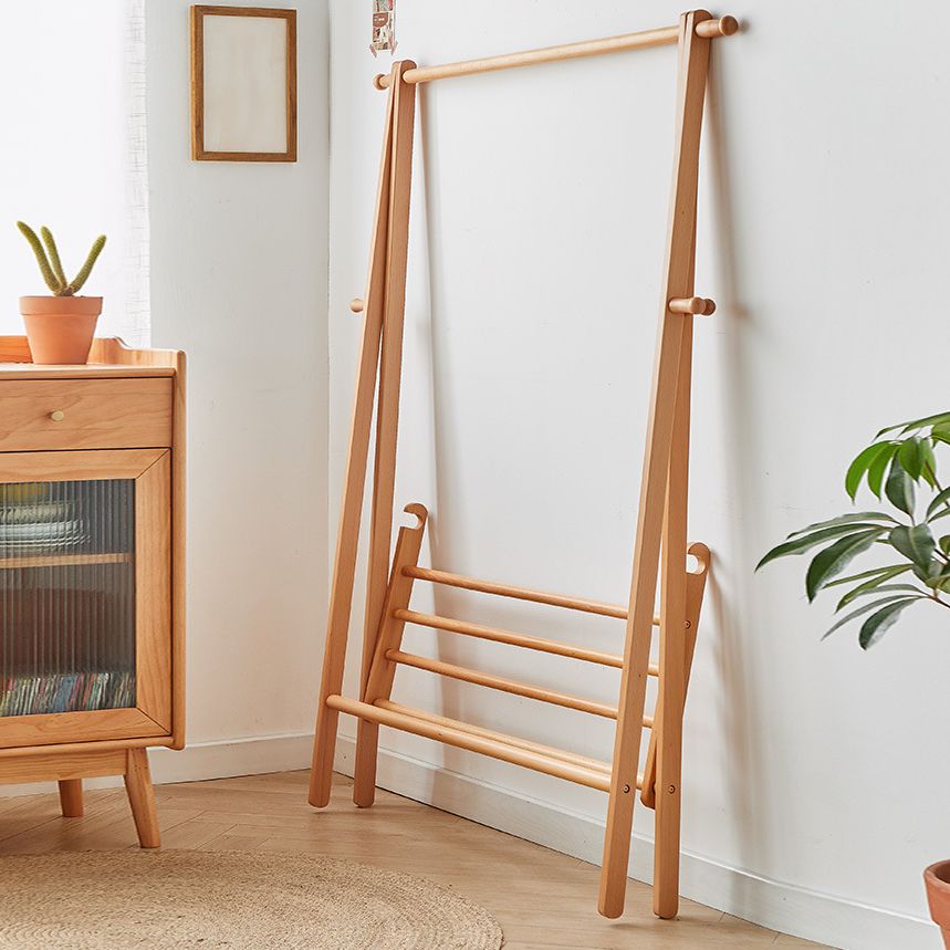 Modern Free Standing 4 Coat Hooks Wood Coat Rack with Storage Shelves