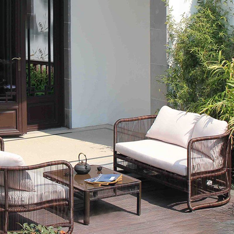 Industrial Black Iron Frame Outdoor Sofa Water Resistant Patio Sofa