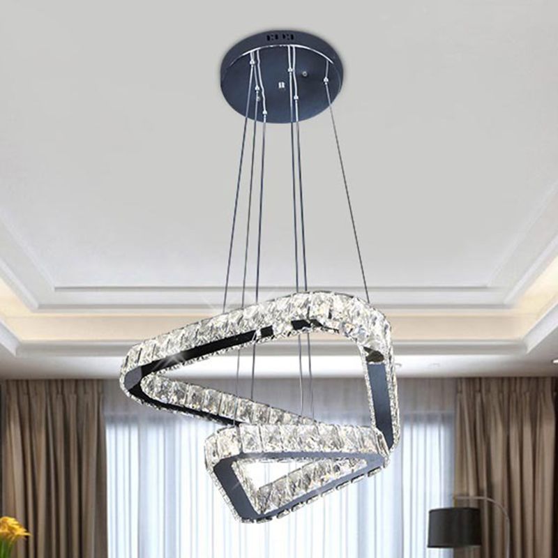 Lámpara colgante de LED minimalista de lámpara de araña de triángulo de cristal en níquel