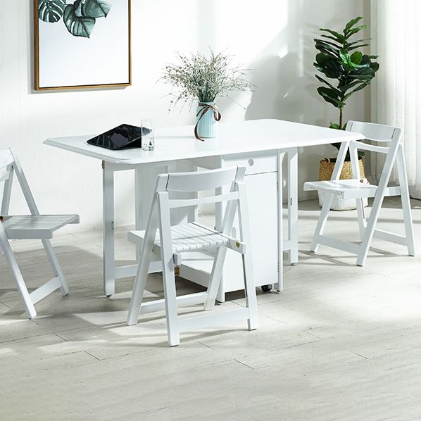Mid-Century Modern Dining Room Table Rubberwood Solid Wood Table with Wood Base
