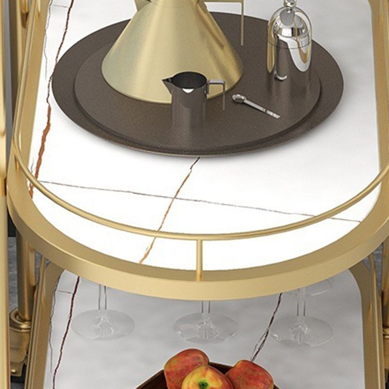 Contemporary Oval Metal Prep Table 26.77"W Rolling Prep Table for Dining Room