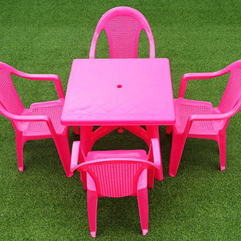 Contemporary Water Resistant Patio Table Plastic Rectangle/Round with Umbrella Hole