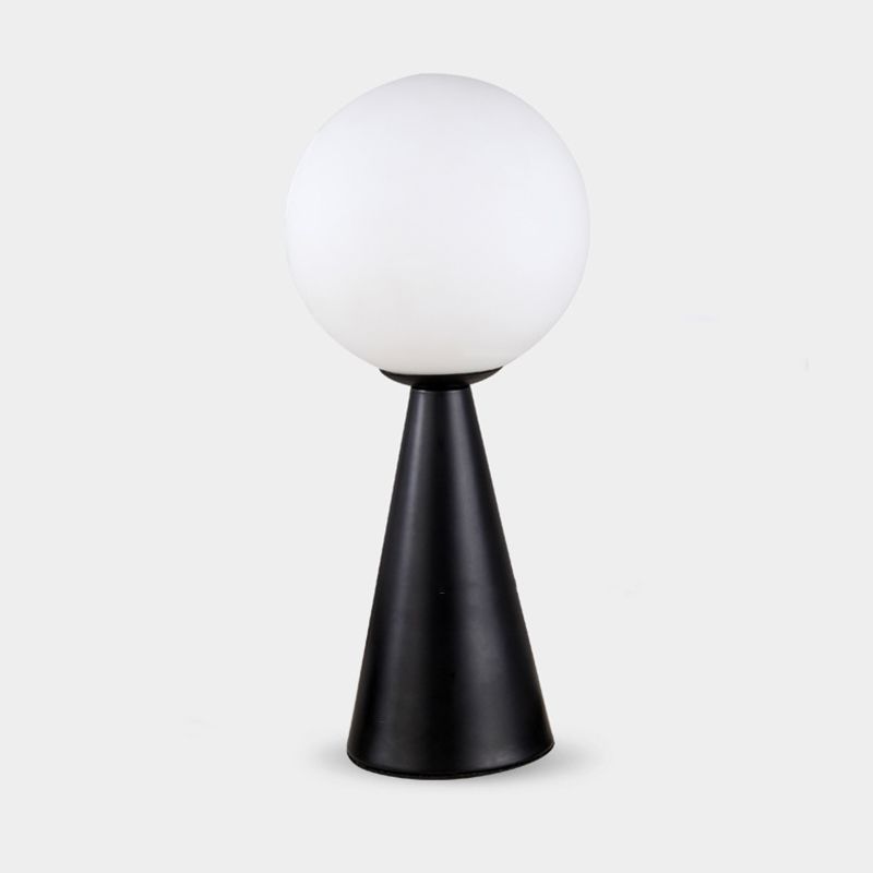 Conical Table Lamp Postmodern 1-Light Metal Night Light with Ball White Glass Shade