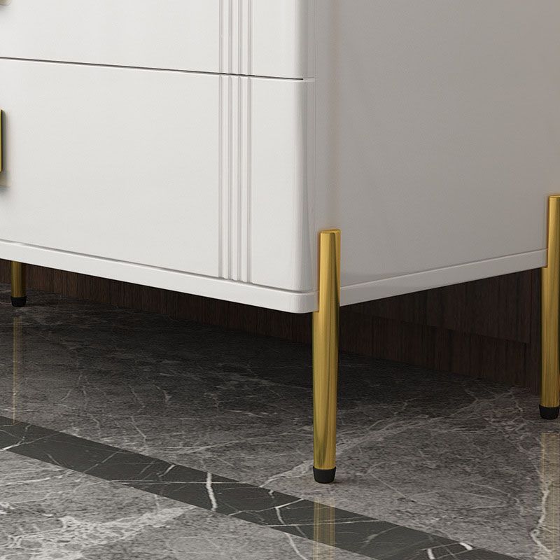 Glam Stone Chest Bedroom White Storage Chest with Metal Legs