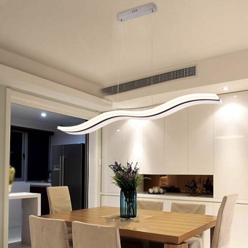 Linear Shape Metal Island Chandelier Modern 1 Light Island Ceiling Light in Black