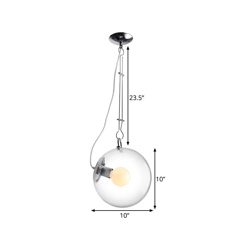 1-Light Bedside Ceiling Pendant Minimalist Chrome Hanging Light with Globe Clear Glass Shade