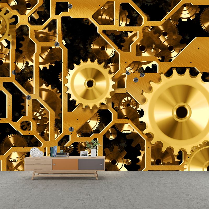 Industrial Style Metal Gear Mural Mildew Resistant Wall Covering for Repair Shop Decor