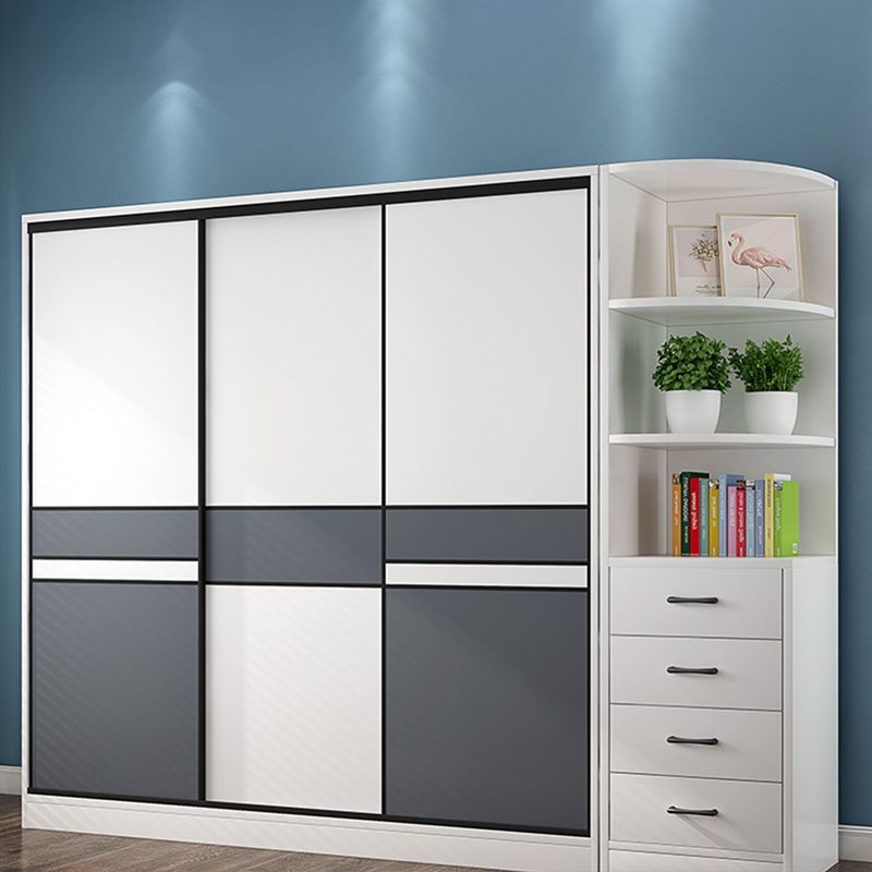 White Wood Frame Wardrobe Freestanding Wardrobe Armoire with Shelves