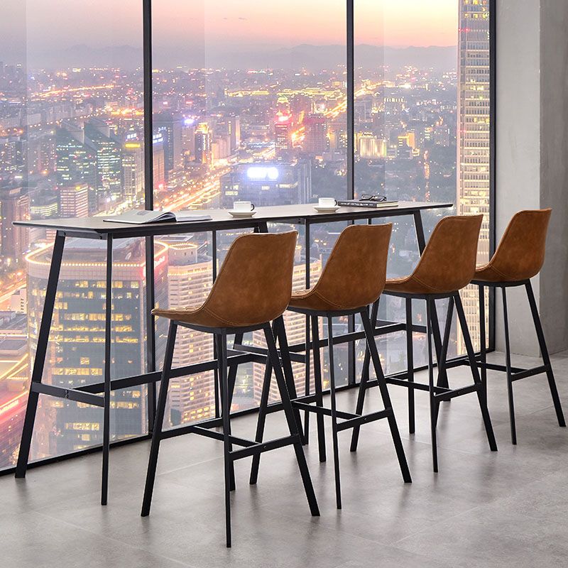 Scandinavian Restaurant Footrest Stool Matte Finish Leather Barstool