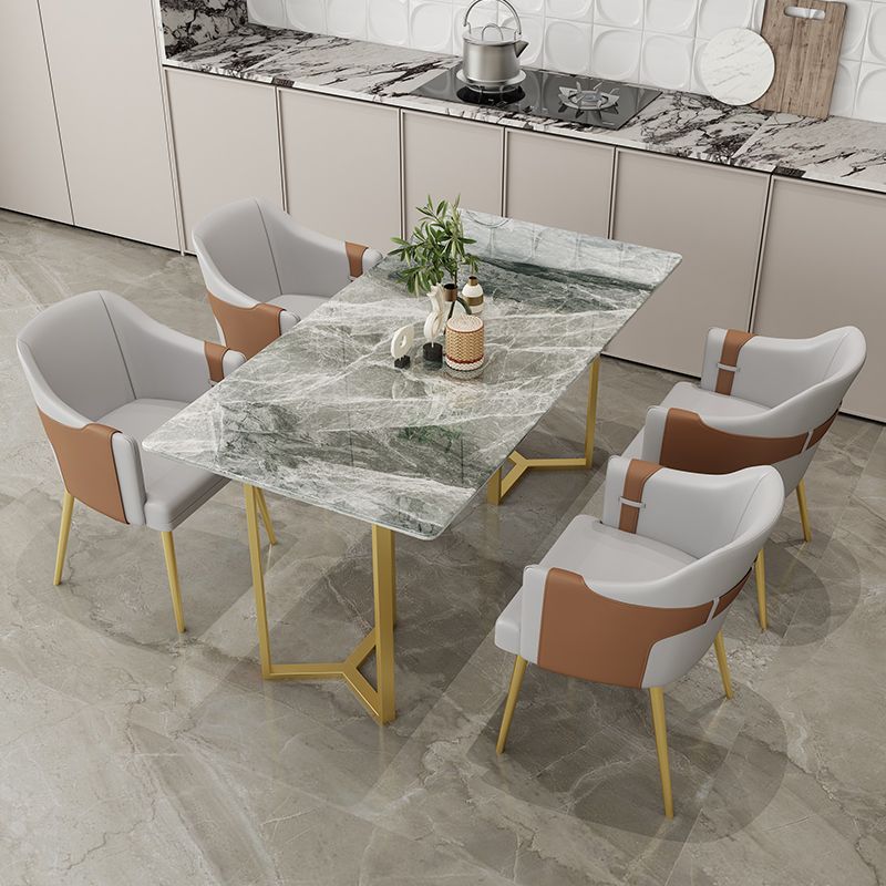 Table à manger en pierre frittée, Table traditionnelle de luxe à cadre doré pour la maison