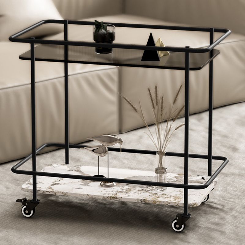 23.6" Tall Contemporary End Slide Table Glass Top Rectangular Side Table