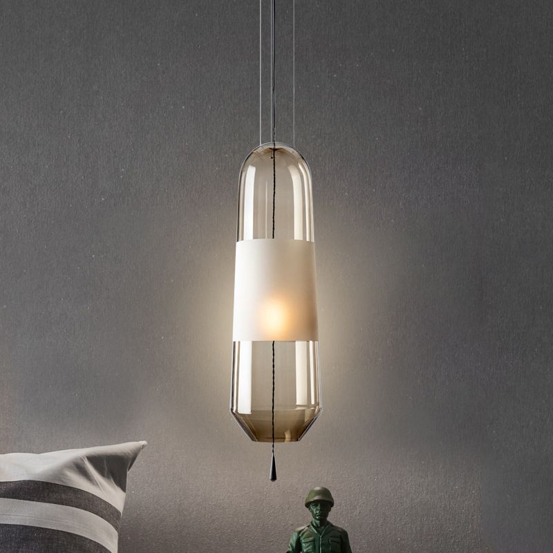 Ellipse Pendant Lighting Lighting Cognac / fumée / verre transparent 1-Light Lampe suspension de plafond simple avec chaîne de traction