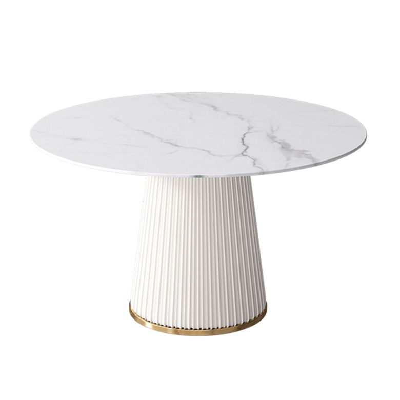 Sintered Stone White Table for Restaurant Luxury Round Dining Table with Pedestal Base
