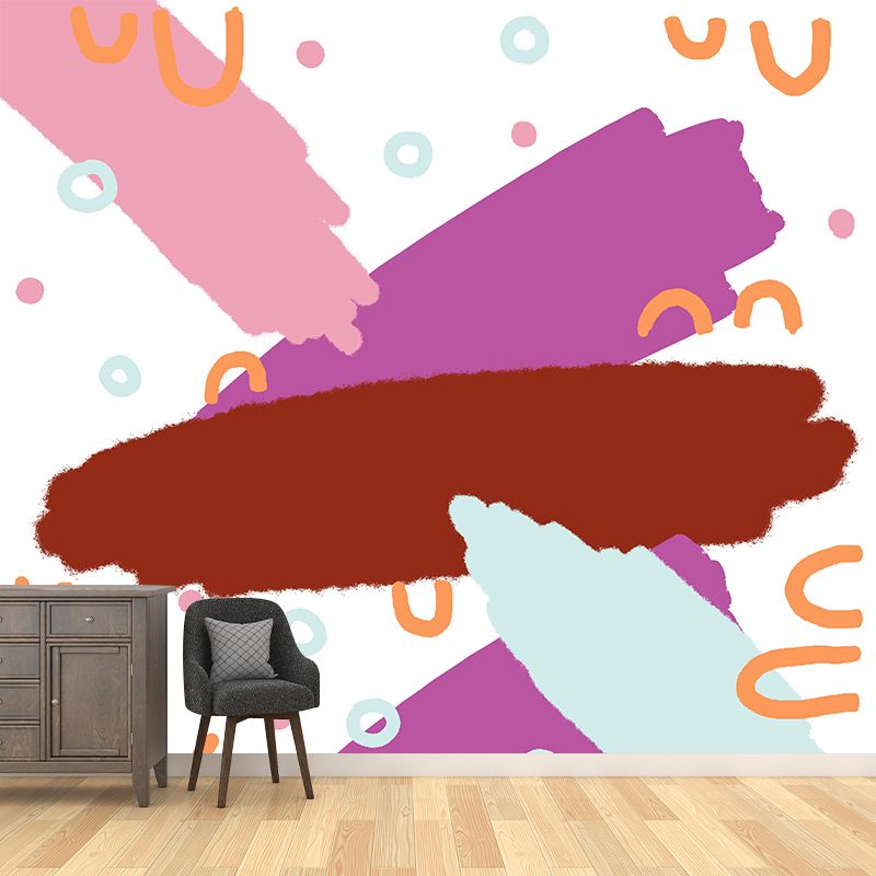 Illustration Brushstroke Mural Wallpaper Large Wall Covering for Kids Bedroom, Custom Made