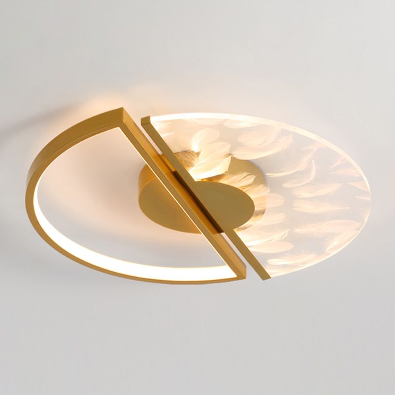 Contemporary Style Flush Mount Feather Ceiling Lighting Fixture for Sitting Room