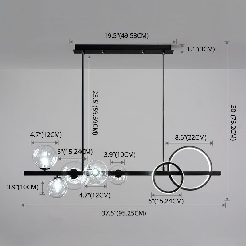 5 Luce moderna black metal isola a sospensione illuminazione sferica a soffitto isola vetro per tavolo da pranzo