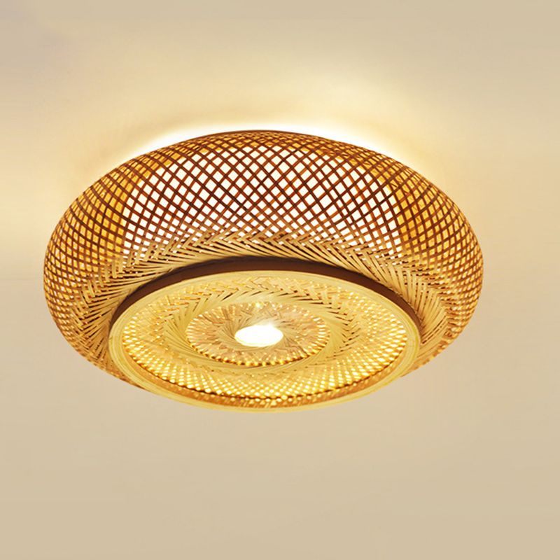 Cross Woven Flush Mount Ceiling Light Contemporary Rattan Ceiling Mount Light Fixture for Bedroom