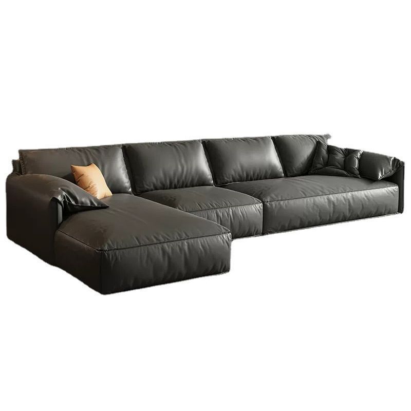 Genuine Leather Sectionals 70" Wood Stationary Sectionals in Black