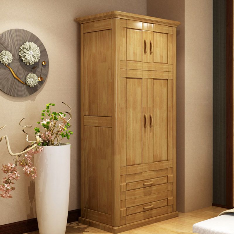 Modern Wardrobe Armoire Solid Wood Wardrobe Cabinet with Doors and Drawer