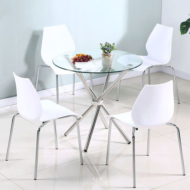 Round GlassTransparent Dining Table Simplicity Pedestal Table for Dining Room