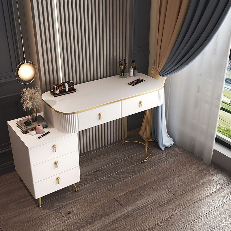 Glam Wood Frame Makeup Vanity Drawer Vanity Set in White for Bedroom