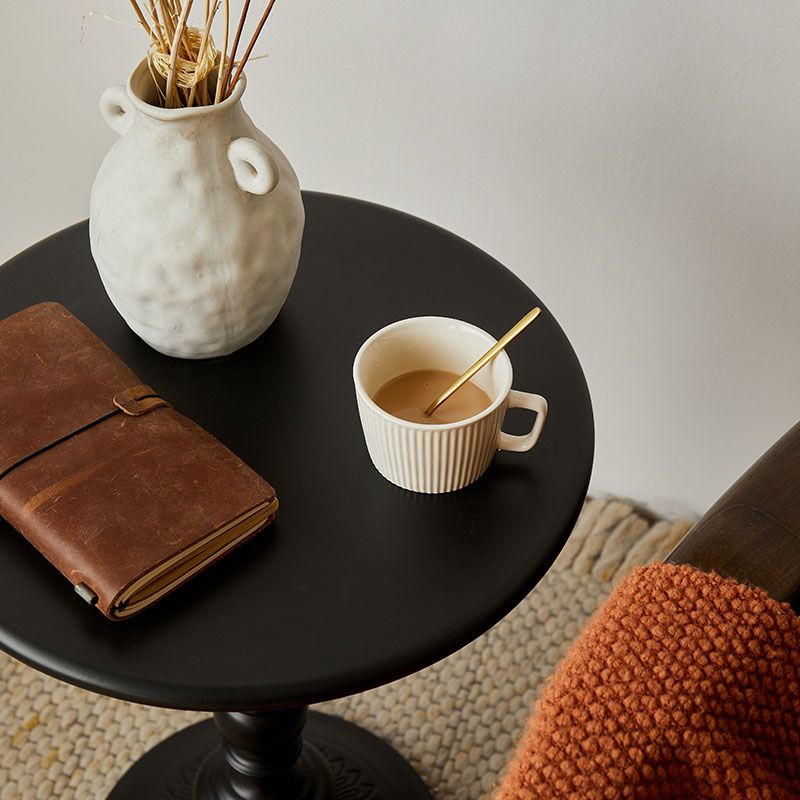 French Country Side Table Pedestal Metal Round Accent Side Table