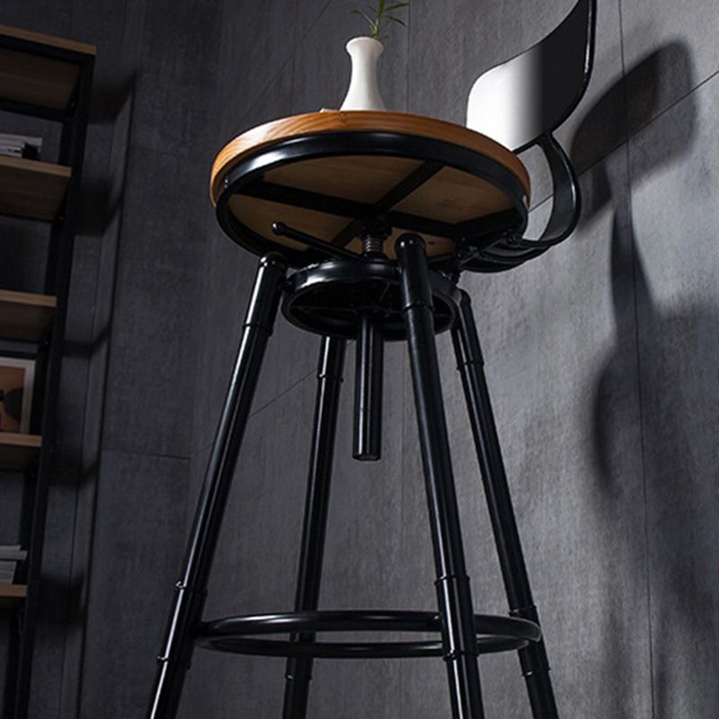 Solid Wood Counter Stool Industrial Adjustable Height Stool for Living Room