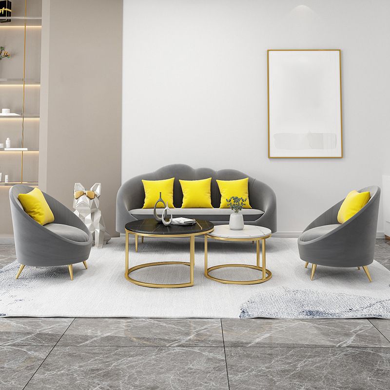 Velvet Contemporary Curved Sofa Sloped Arm Tight Back Sofa for Living Room
