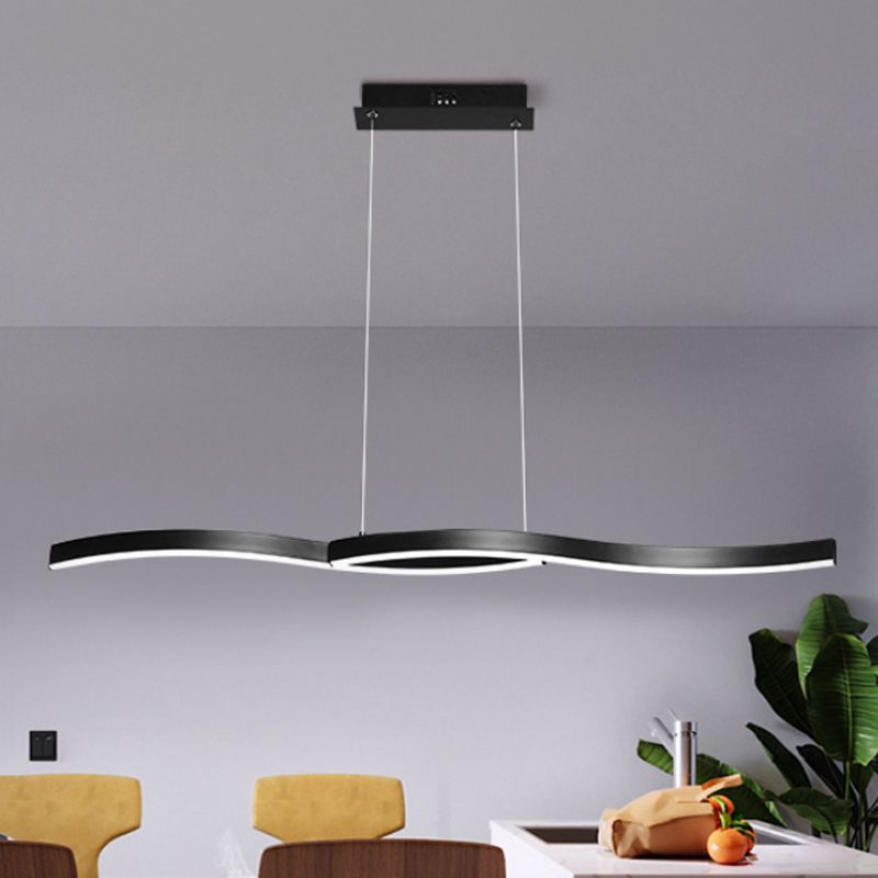 Acrylic Wavy Chandelier Light Modern Black LED Ceiling Pendant Light in Warm/White Light, 39"/41" W