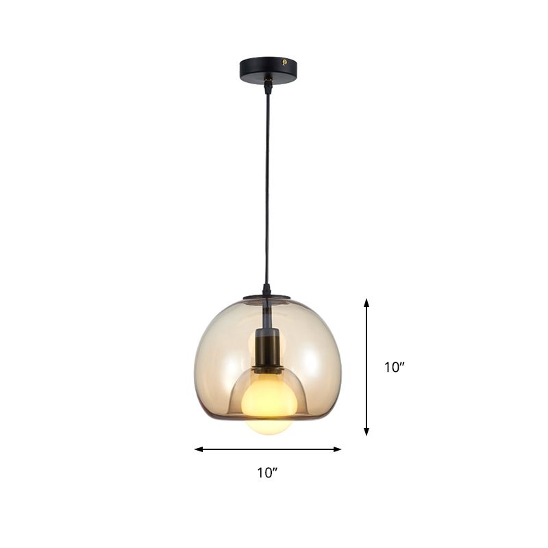 Colgante de suspensión de domo Contemporáneo Amber/Smoke Glass 1 Lámpara de lámpara colgante negra ligera para dormitorio