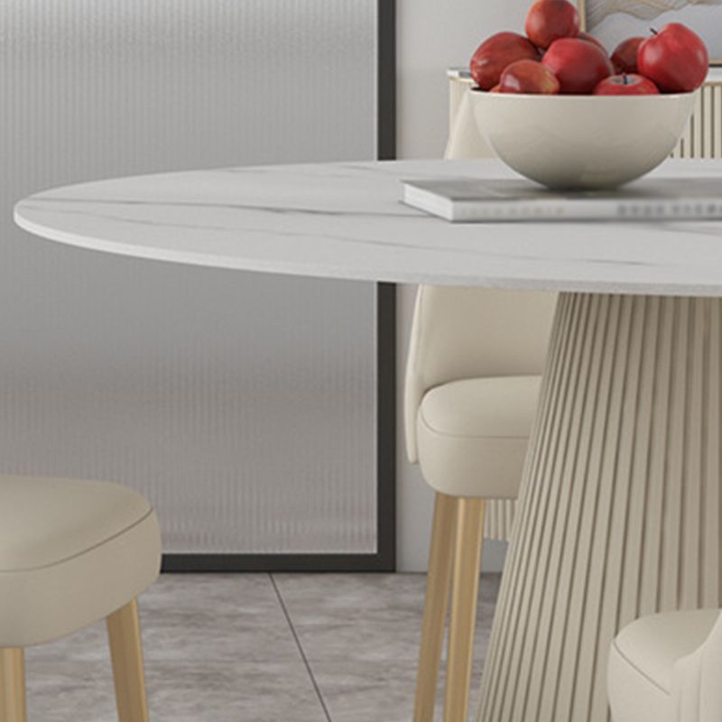 Modern Stone Top Dining Table Round Table with Wood Pedestal Base in White