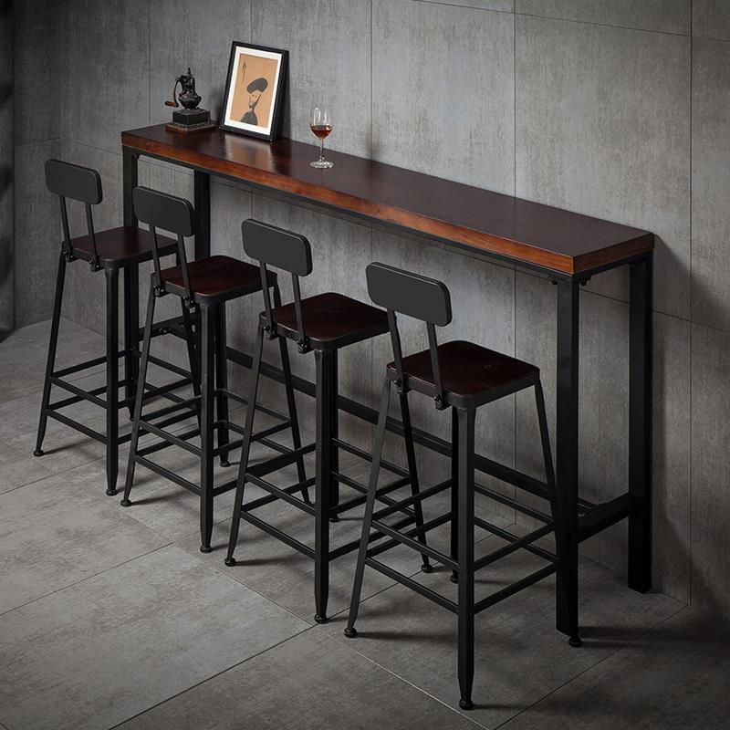 Industrial Armless Counter Stool Iron Cafe Bar Stool with Leather Cushion and Pedal