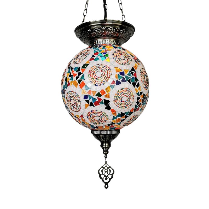 Globe Restaurant Pendant Light Kit Traditional Hand Rolled Art Glass 1 Head White/Red/Yellow Suspension Light