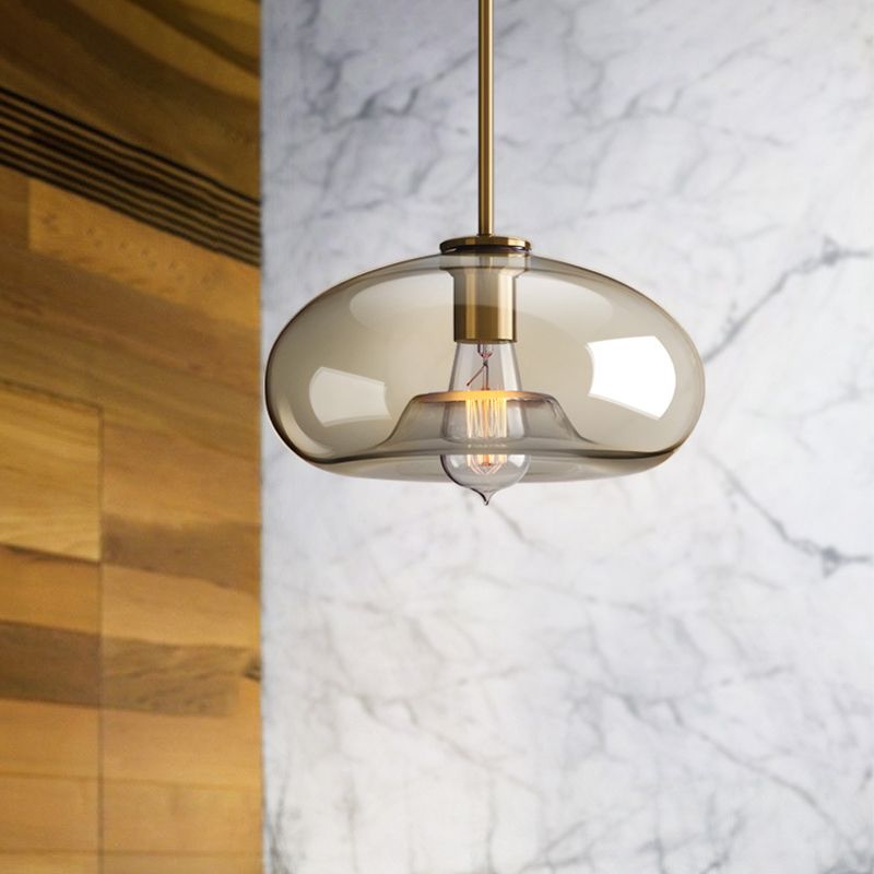Lampada a sospensione ovale/brocca/globo fumo/cognac vetro a bulba singola luce a soffitto in grigio